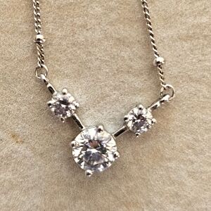 Vintage Sterling Silver 3 Round Cubic Zirconia Bib Design Bead Link Necklace